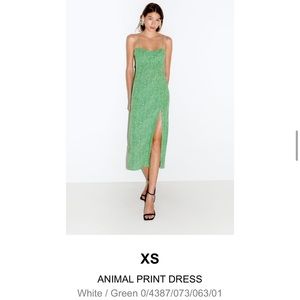 Brand new Zara green/white animal print summer spaghetti strap dress. Tags on!